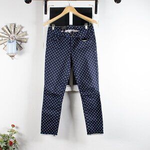 J. Crew Toothpick Jeans, Size 26,  Blue White Polkadot, Low Rise
